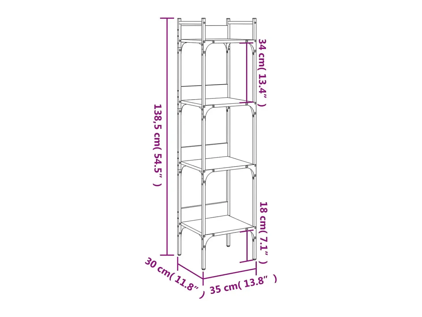 Librería de 4 estantes madera roble marrón 35x30x138,5 cm