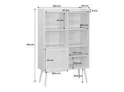 Librería de 5 estantes, puertas correderas, efecto madera y caña