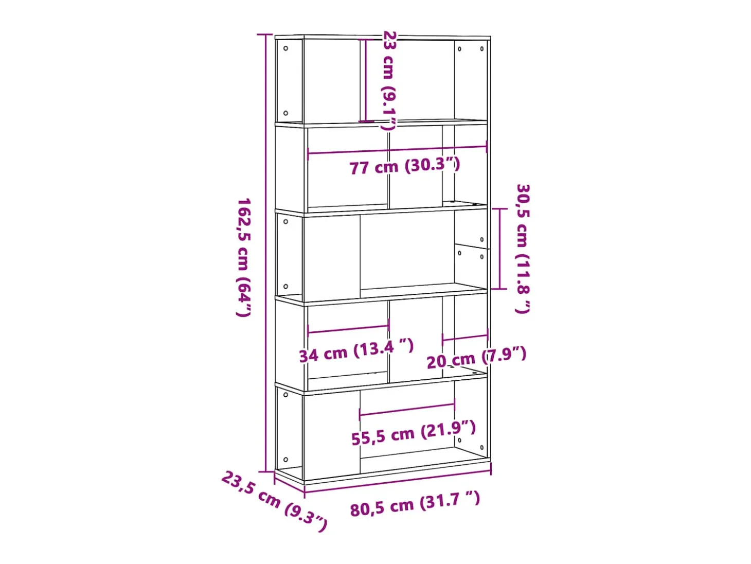 Librería de 5 niveles madera gris Sonoma 80,5x23,5x162,5 cm