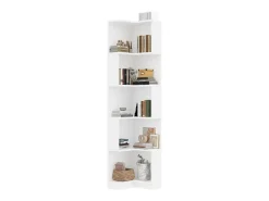 Librería de esquina - 63,5 x 45 x 175 cm - con LED + 5 niveles de almacenaje - MDF - blanco