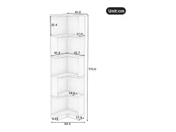 Librería de esquina - 63,5 x 45 x 175 cm - con LED + 5 niveles de almacenaje - MDF - blanco