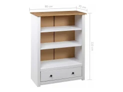 Librería de madera maciza pino estilo Panamá blanco 80x35x110 cm