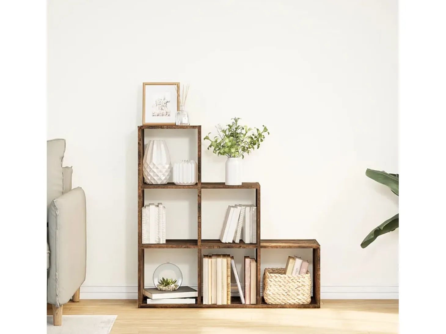 Librería divisor 3 niveles madera roble ahumado 99x29x99 cm