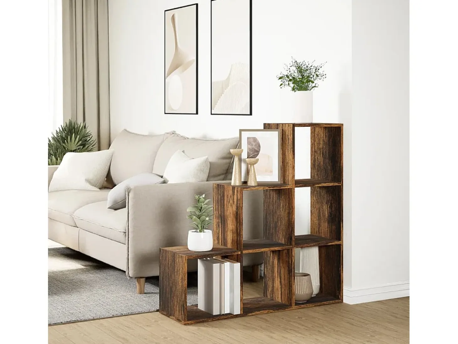 Librería divisor 3 niveles madera roble ahumado 99x29x99 cm