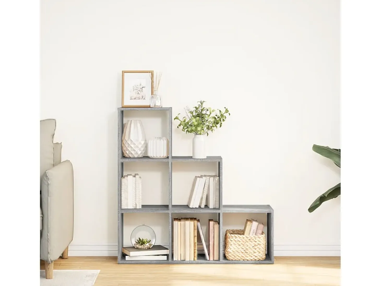 Librería divisor 3 niveles madera gris Sonoma 99x29x99 cm