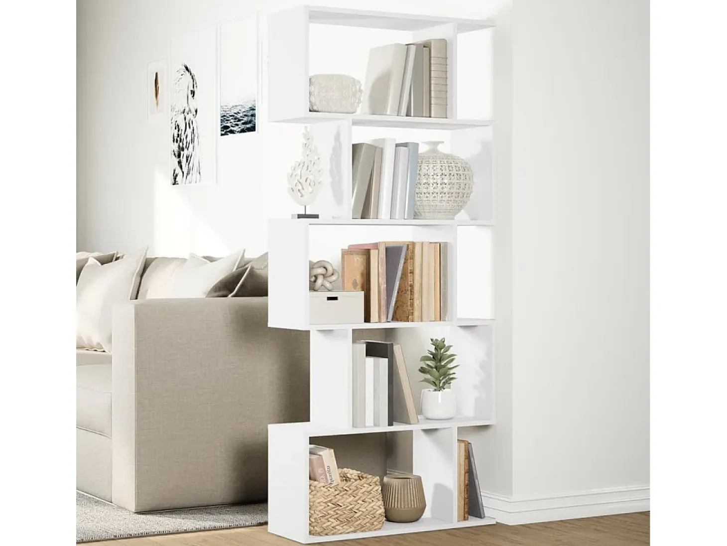 Librería divisor 5 niveles madera ingeniería blanco 70x24x161cm