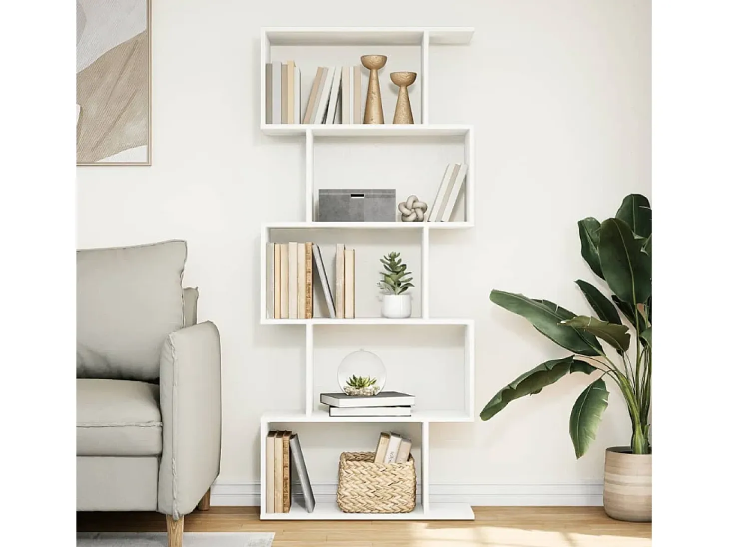 Librería divisor 5 niveles madera ingeniería blanco 70x24x161cm