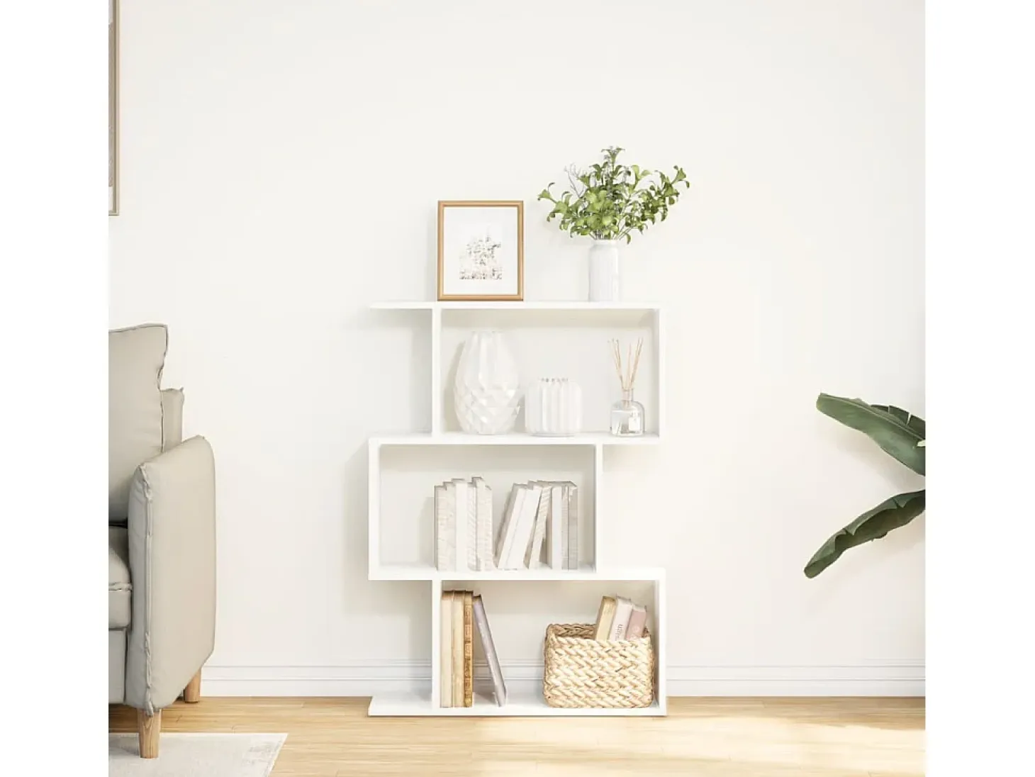Librería divisor 3 niveles madera ingeniería blanco 70x24x97 cm