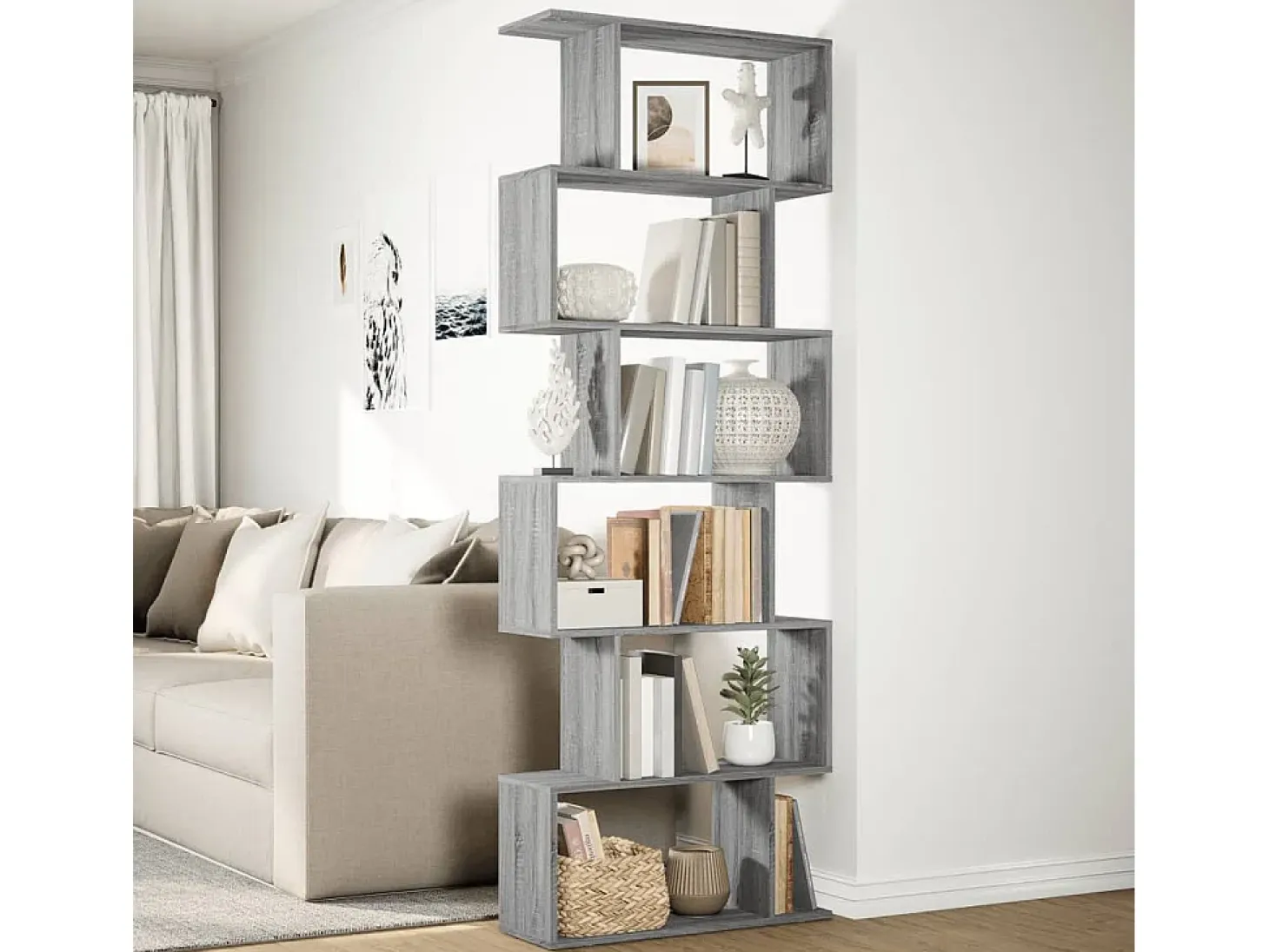 Librería divisora 6 niveles madera gris Sonoma 70x24x193 cm