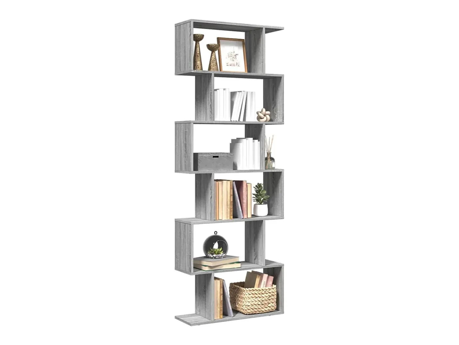 Librería divisora 6 niveles madera gris Sonoma 70x24x193 cm