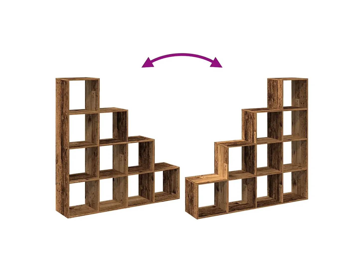 Librería divisora 4 niveles madera envejecida 131,5x29x131,5 cm