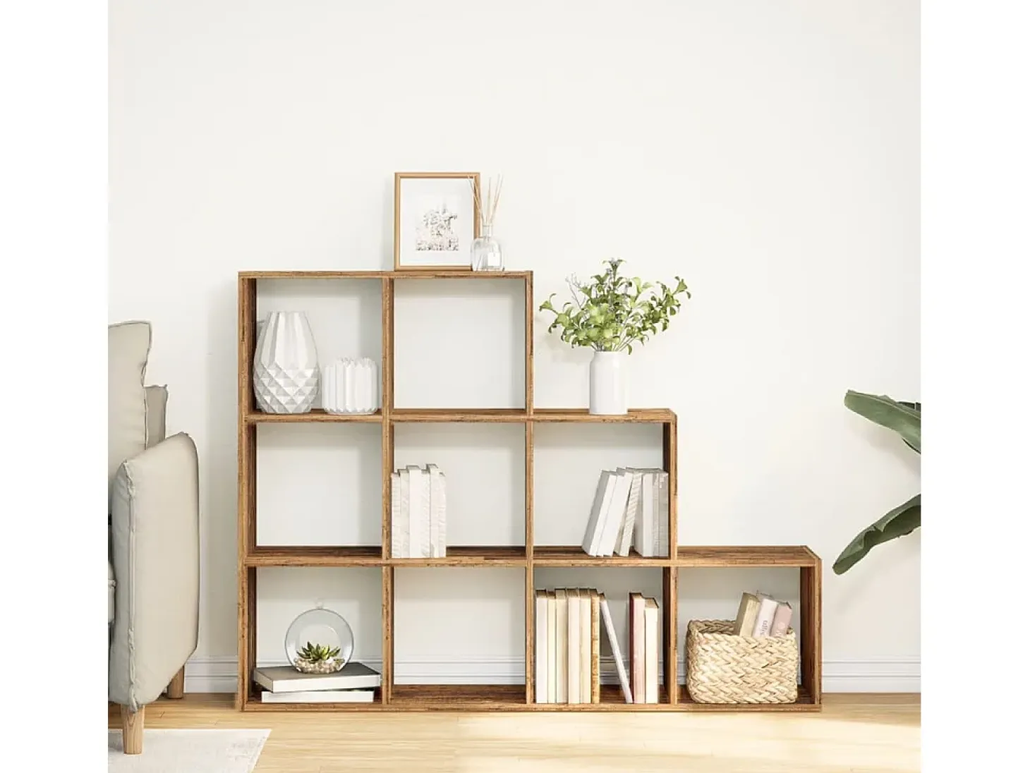 Librería divisora 3 niveles madera envejecida 137,5x29x103,5 cm