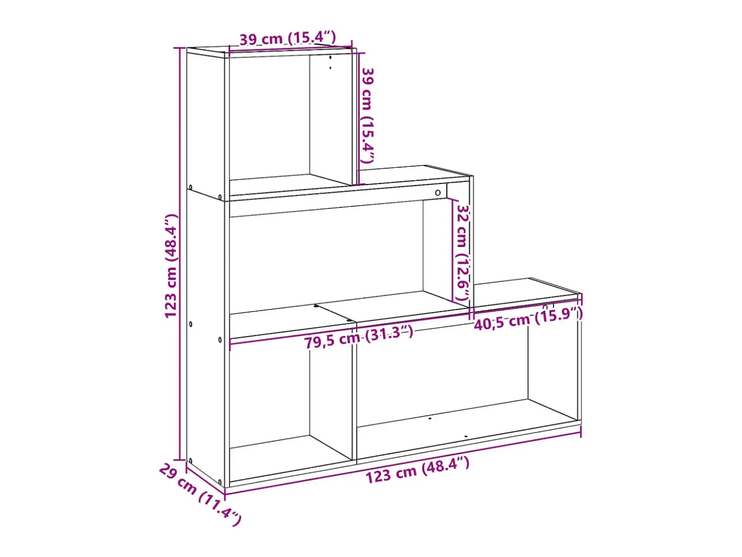 Librería divisora 3 niveles madera roble Sonoma 123x29x123 cm