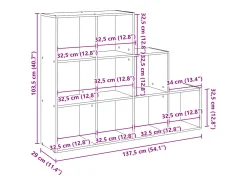Librería divisora 3 niveles madera gris Sonoma 137,5x29x103,5cm