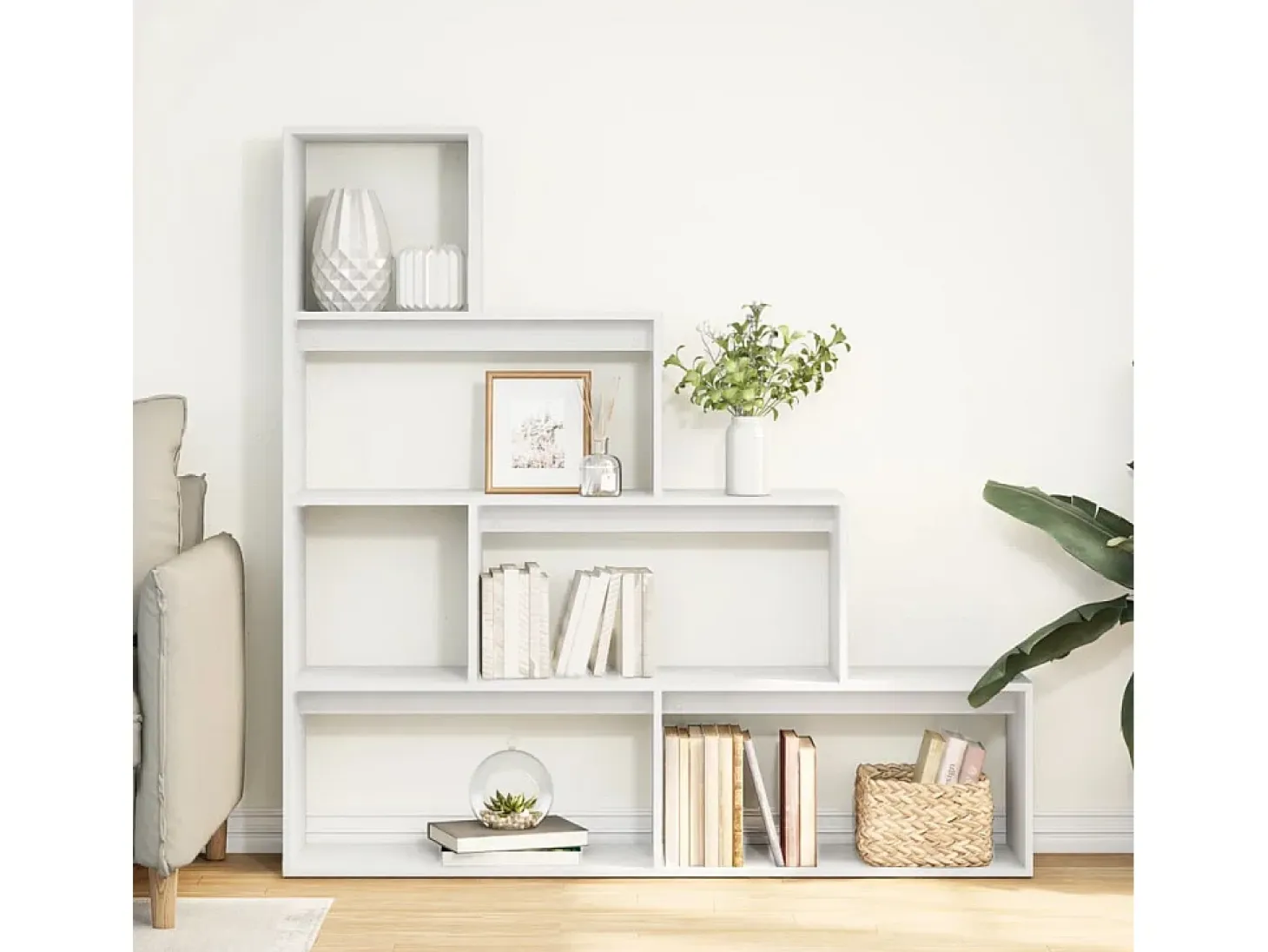 Librería divisora 4 niveles madera blanca 143,5x29x143,5 cm