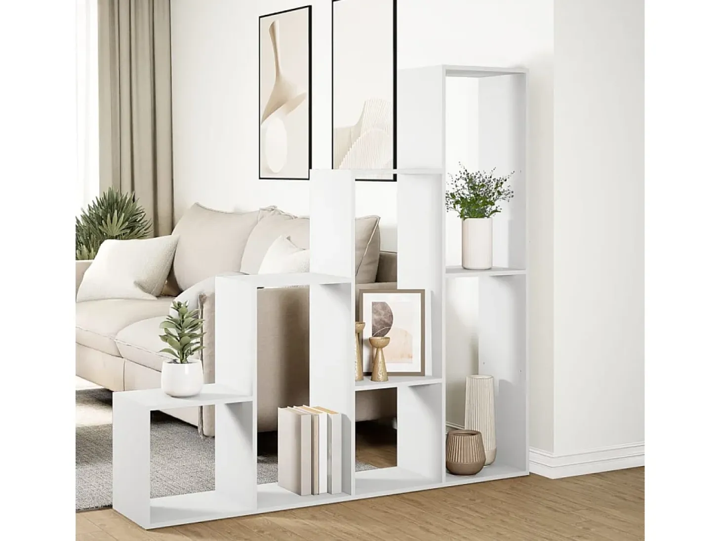 Librería divisora 4 niveles madera blanca 143,5x29x143,5 cm