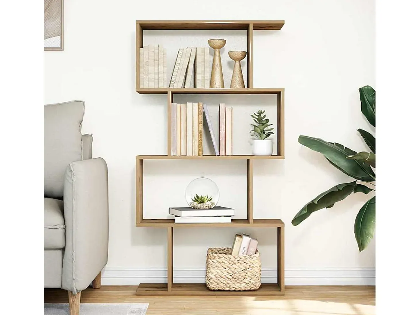 Librería divisora 4 niveles madera roble artisan 70x24x129 cm
