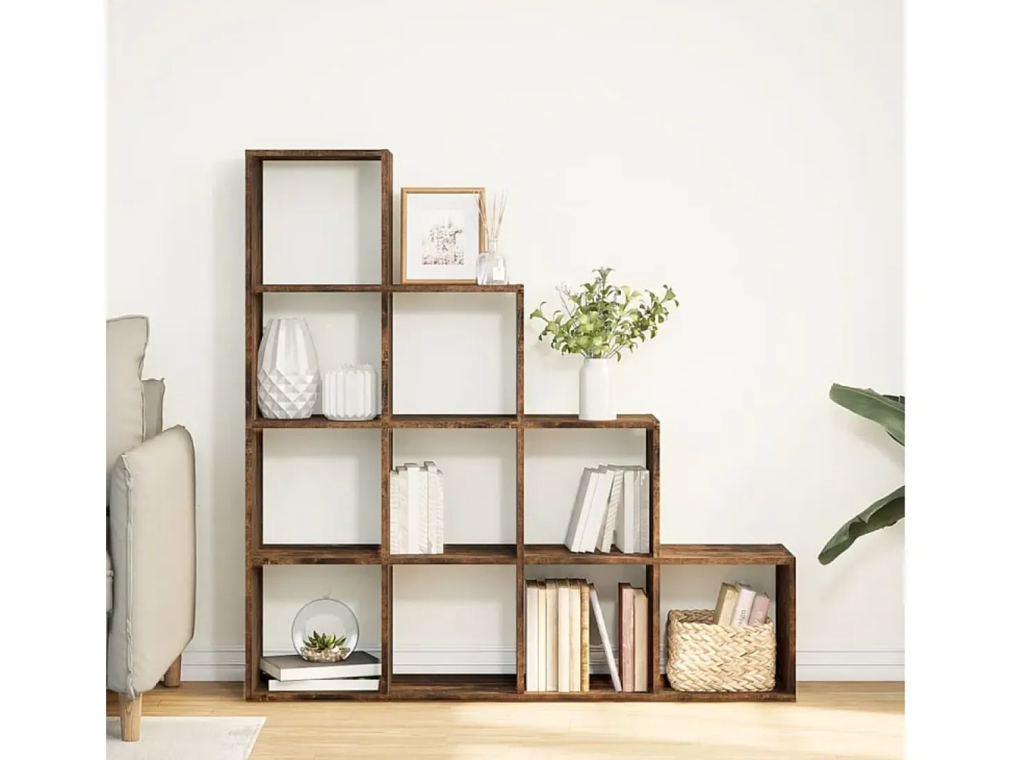 Librería divisora 4 niveles roble ahumado 131,5x29x131,5 cm