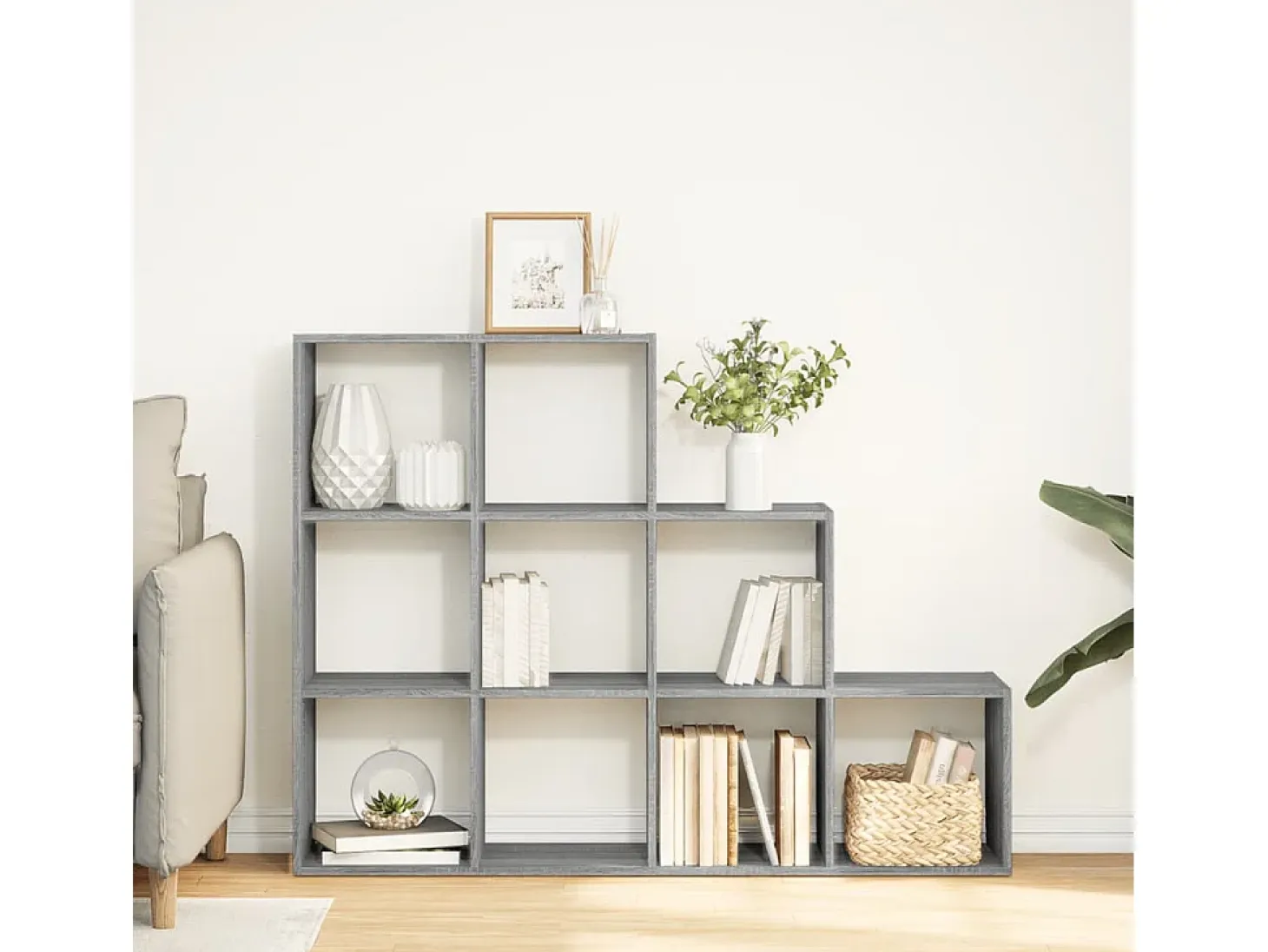 Librería divisora 3 niveles madera gris Sonoma 137,5x29x103,5cm