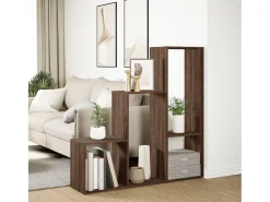 Librería divisora 3 niveles madera marrón roble 123x29x123 cm