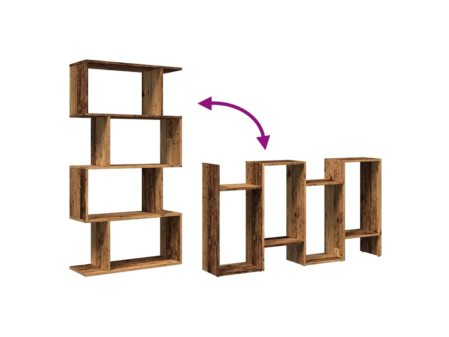 Librería divisora 4 niveles madera envejecida 70x24x129 cm