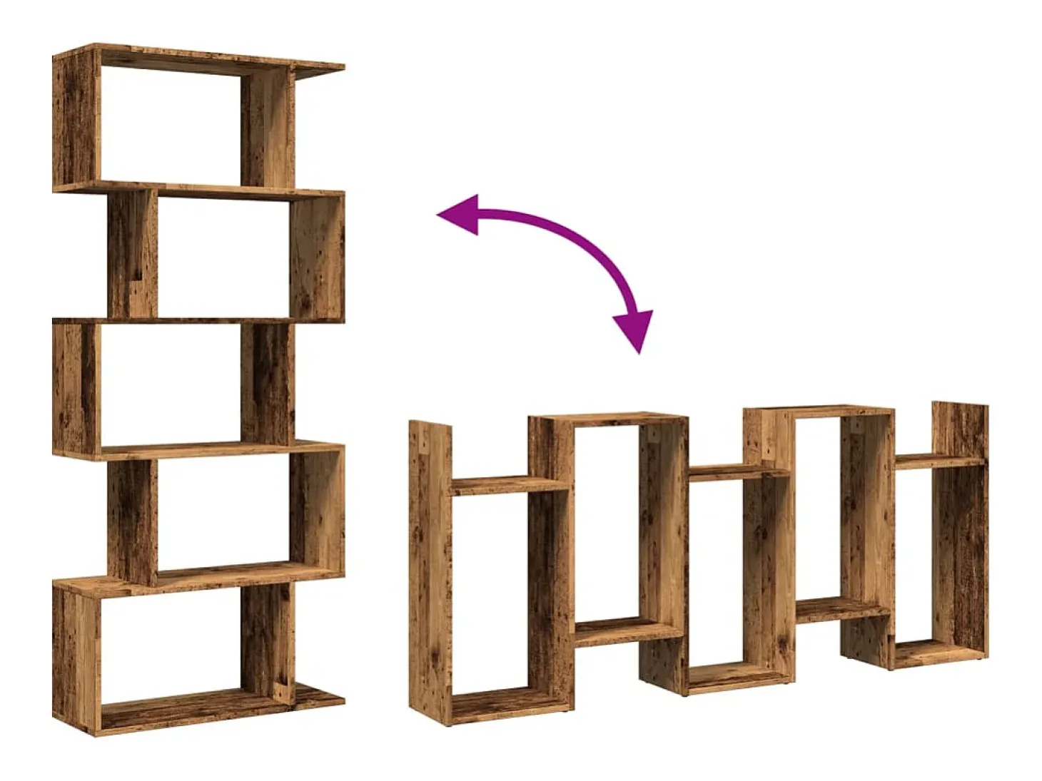 Librería divisora 5 niveles madera envejecida 70x24x161 cm