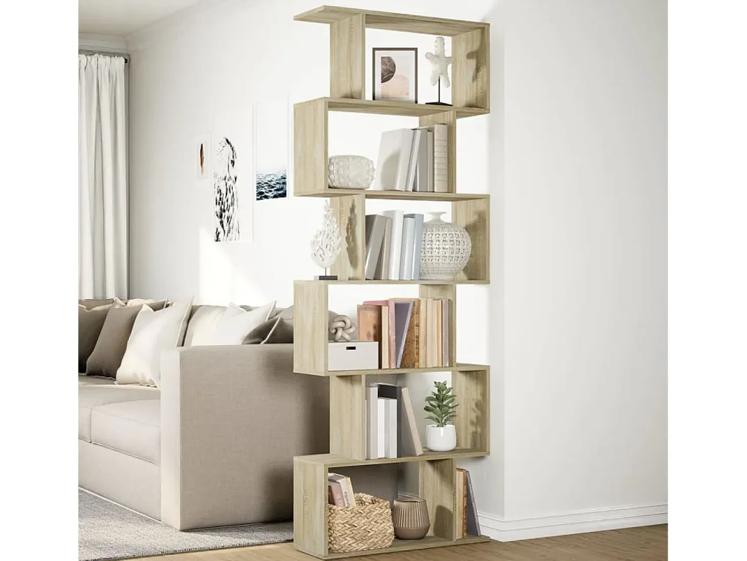 Librería divisora 6 niveles madera roble Sonoma 70x24x193 cm