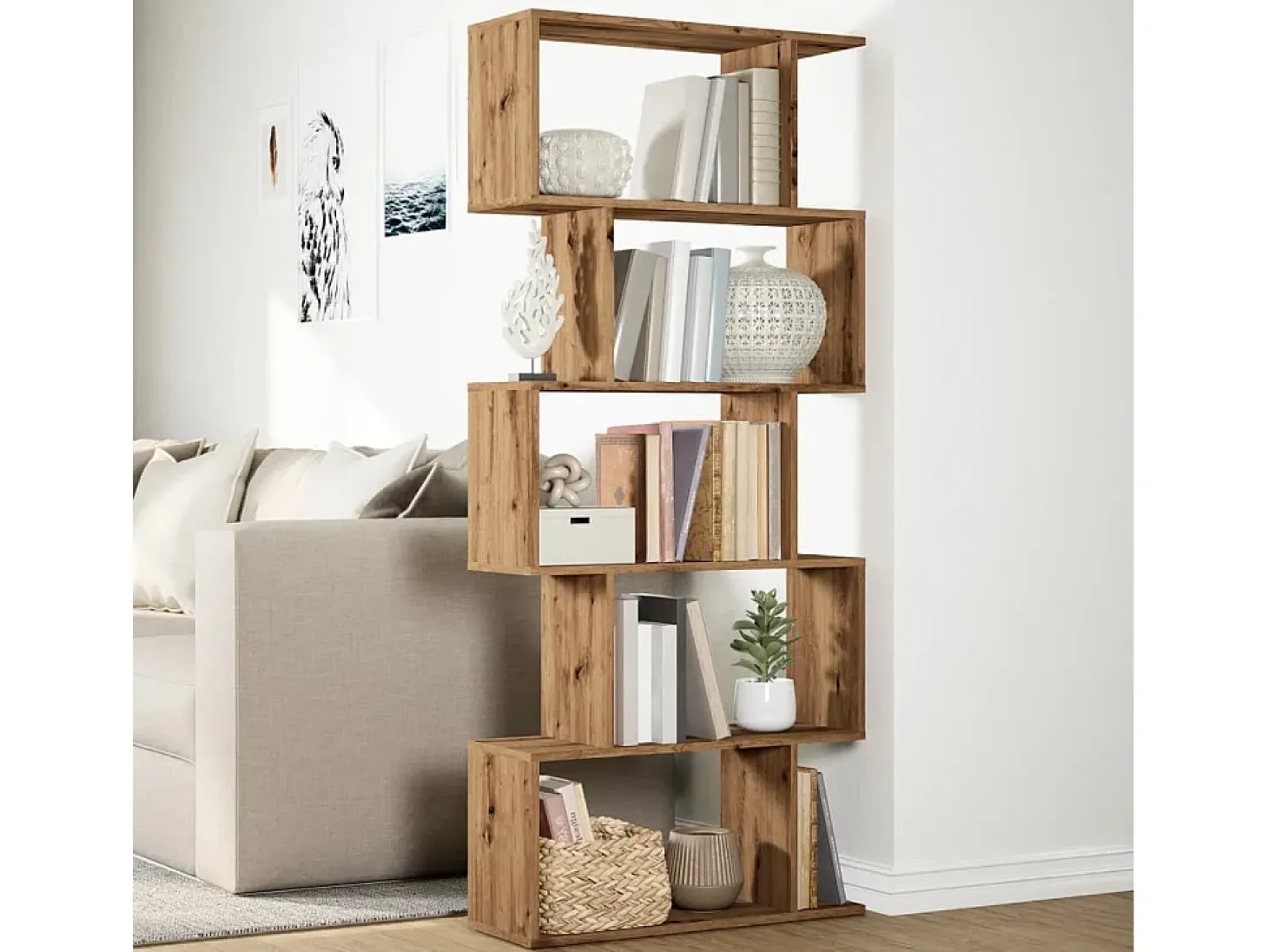 Librería divisora 5 niveles madera roble artisan 70x24x161 cm