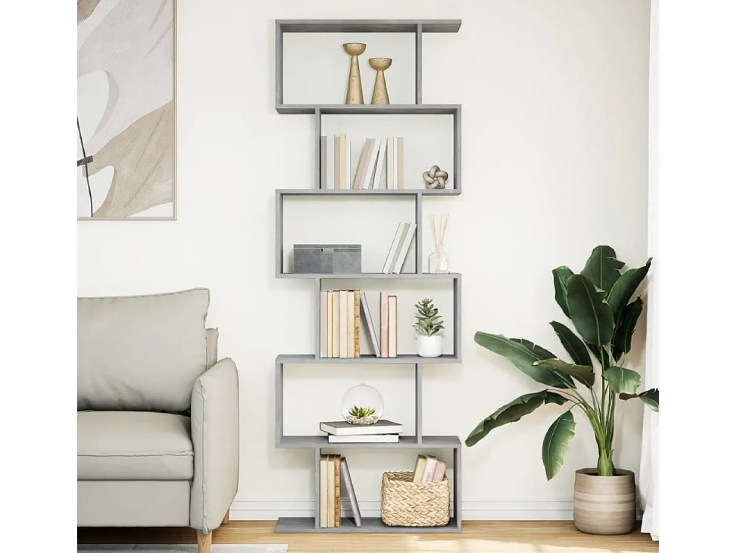 Librería divisora 6 niveles madera gris hormigón 70x24x193 cm