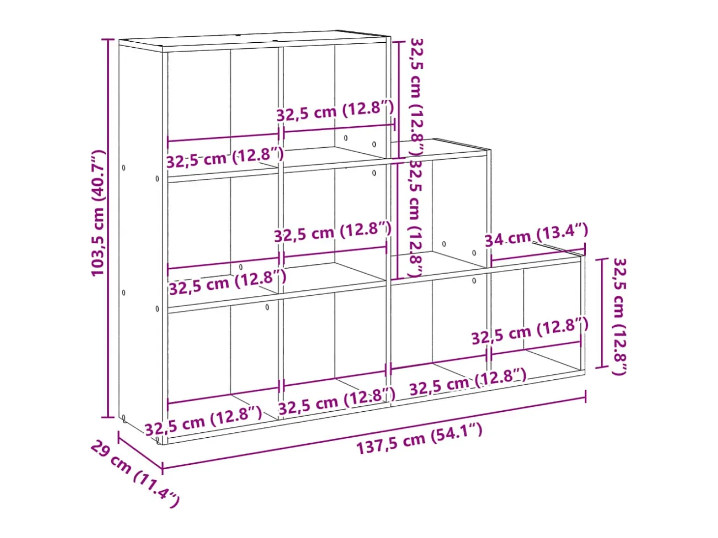 Librería divisora 3 niveles madera Sonoma 137,5x29x103,5 cm