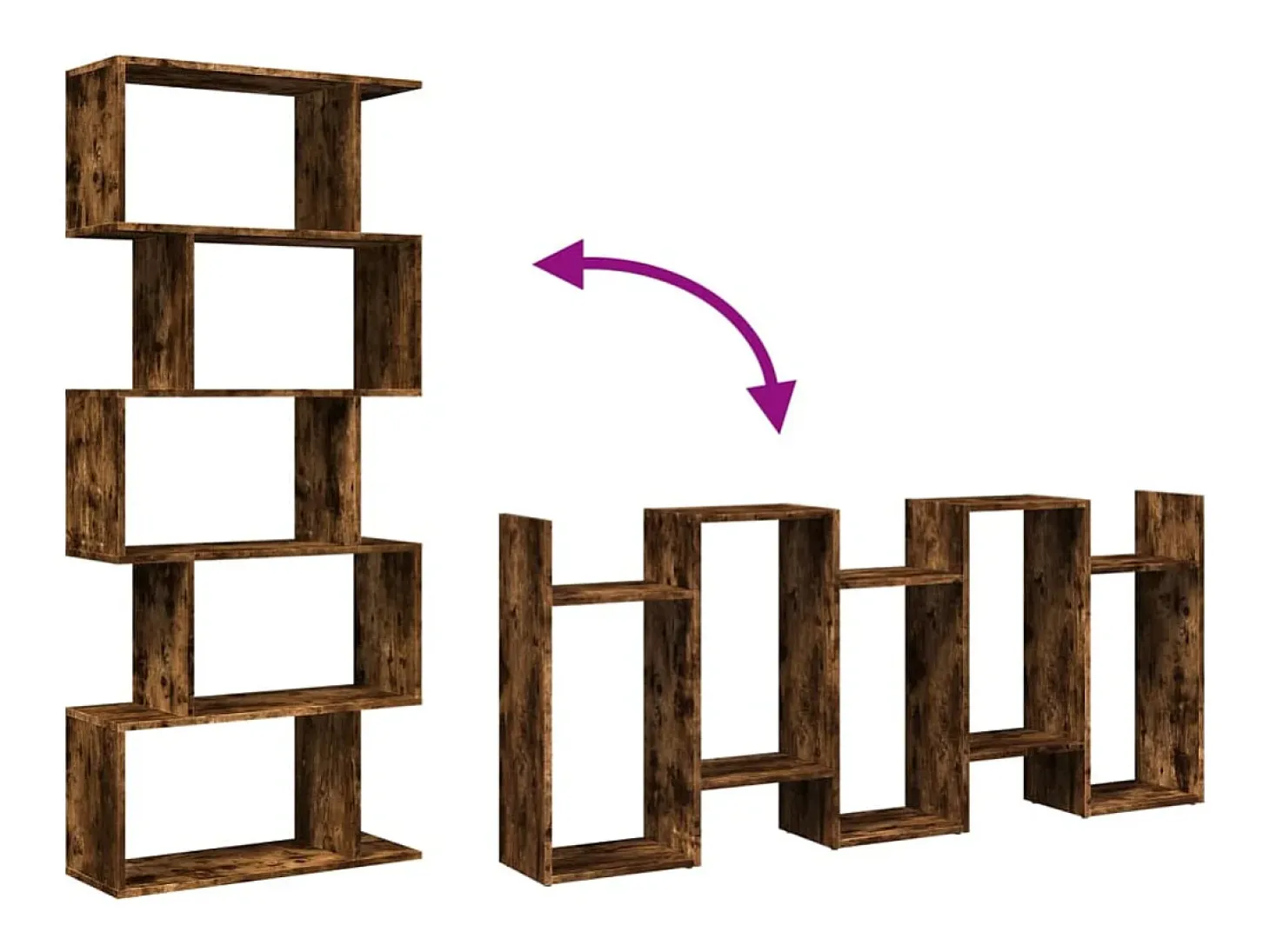 Librería divisora 5 niveles madera roble ahumado 70x24x161 cm