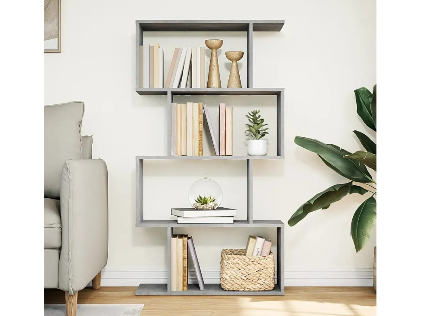 Librería divisora 4 niveles madera gris hormigón 70x24x129 cm