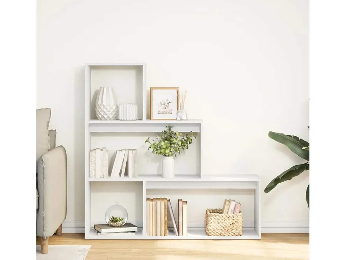 Librería divisora 3 niveles madera blanca 123x29x123 cm