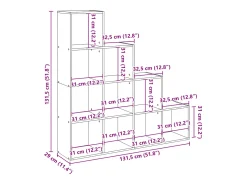 Librería divisora 4 niveles madera gris 131,5x29x131,5 cm