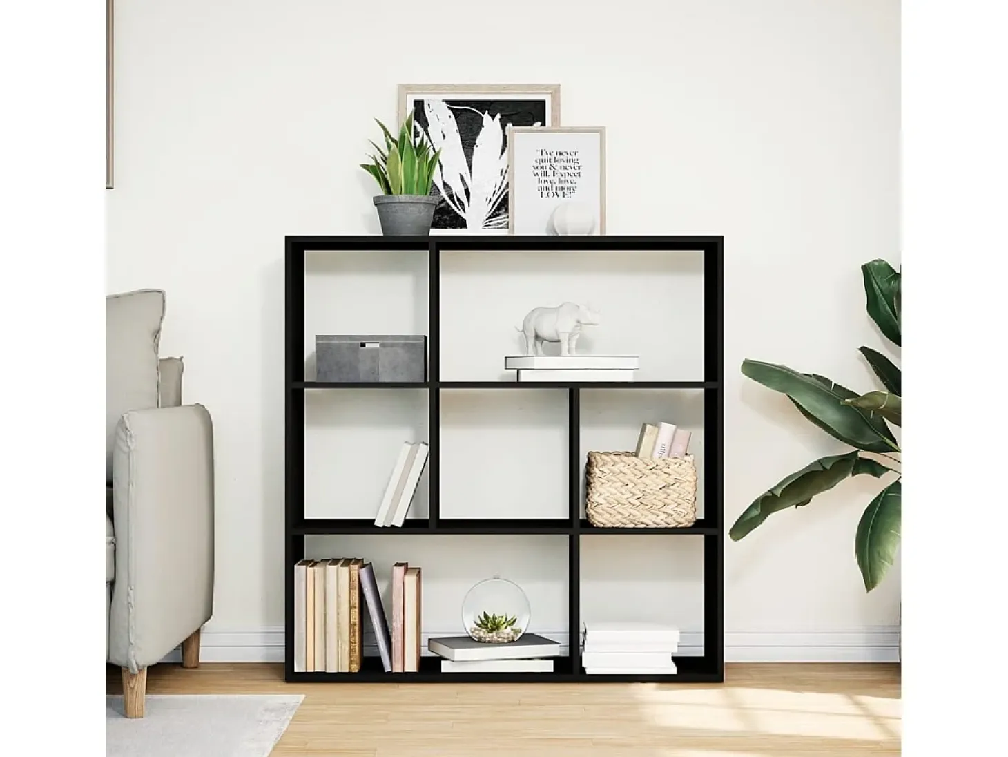 Librería divisora madera de ingeniería negra 102x29x103,5 cm