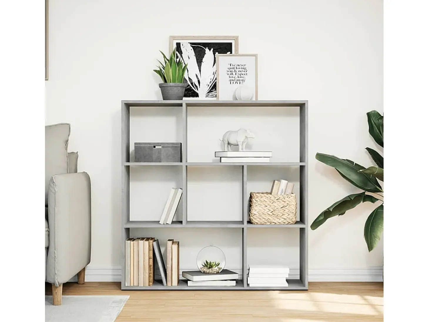 Librería divisora madera gris hormigón 102x29x103,5 cm