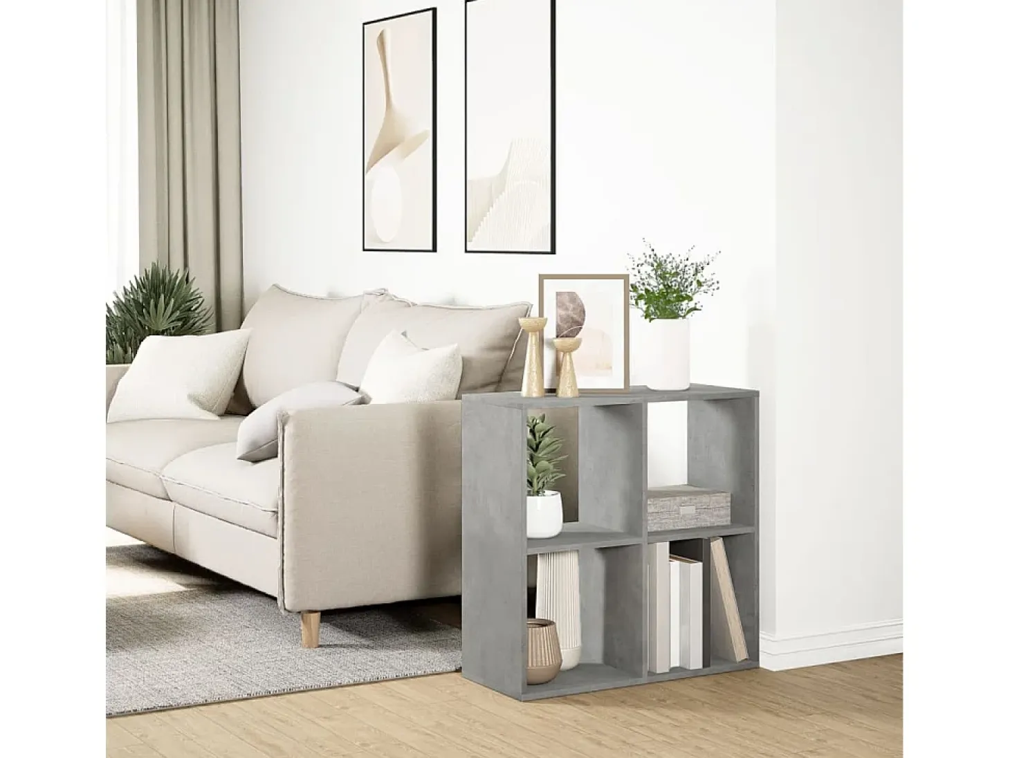 Librería divisora madera gris hormigón 69,5x29x69,5 cm