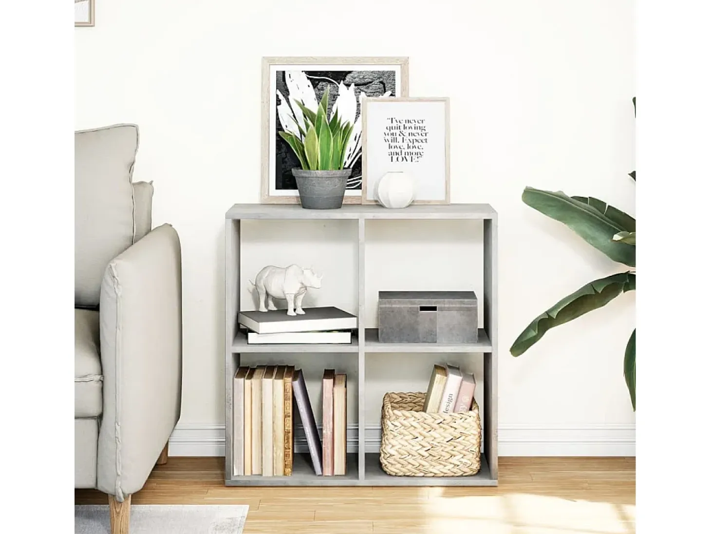 Librería divisora madera gris hormigón 69,5x29x69,5 cm