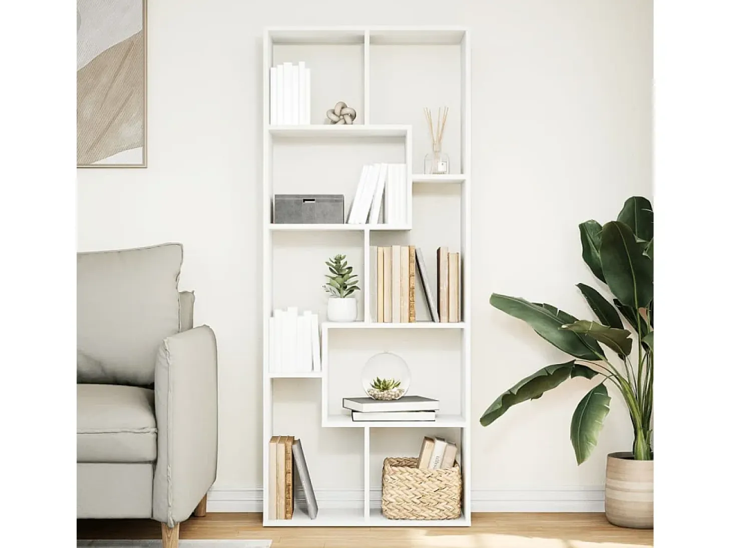 Librería divisora madera ingeniería blanca 67x25x161,5 cm