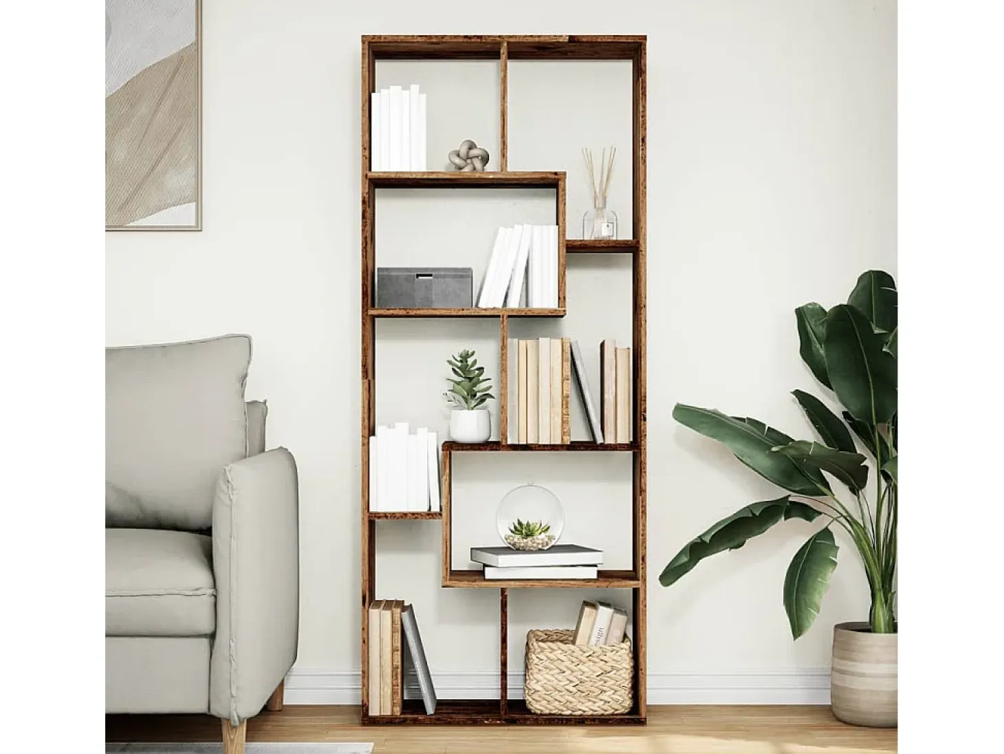Librería divisora madera ingeniería envejecida 67x25x161,5 cm