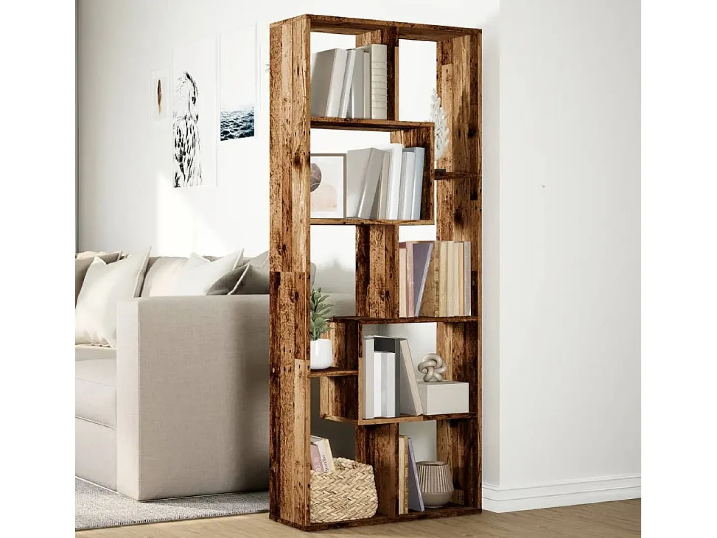 Librería divisora madera ingeniería envejecida 67x25x161,5 cm