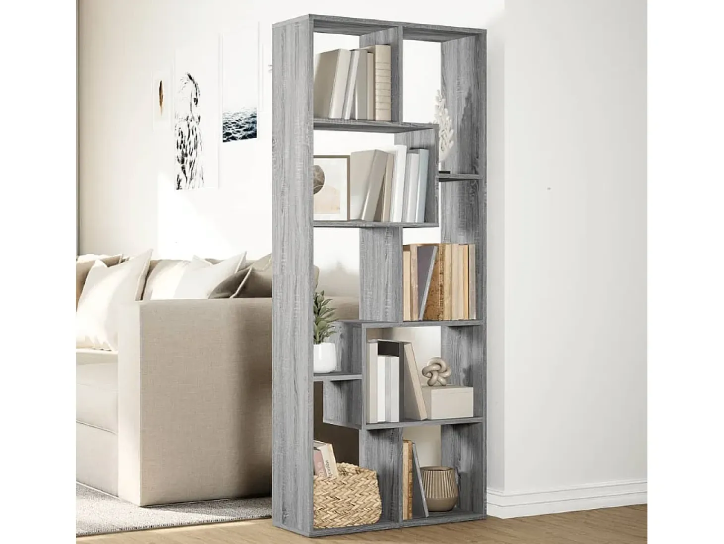 Librería divisora madera ingeniería gris Sonoma 67x25x161,5 cm
