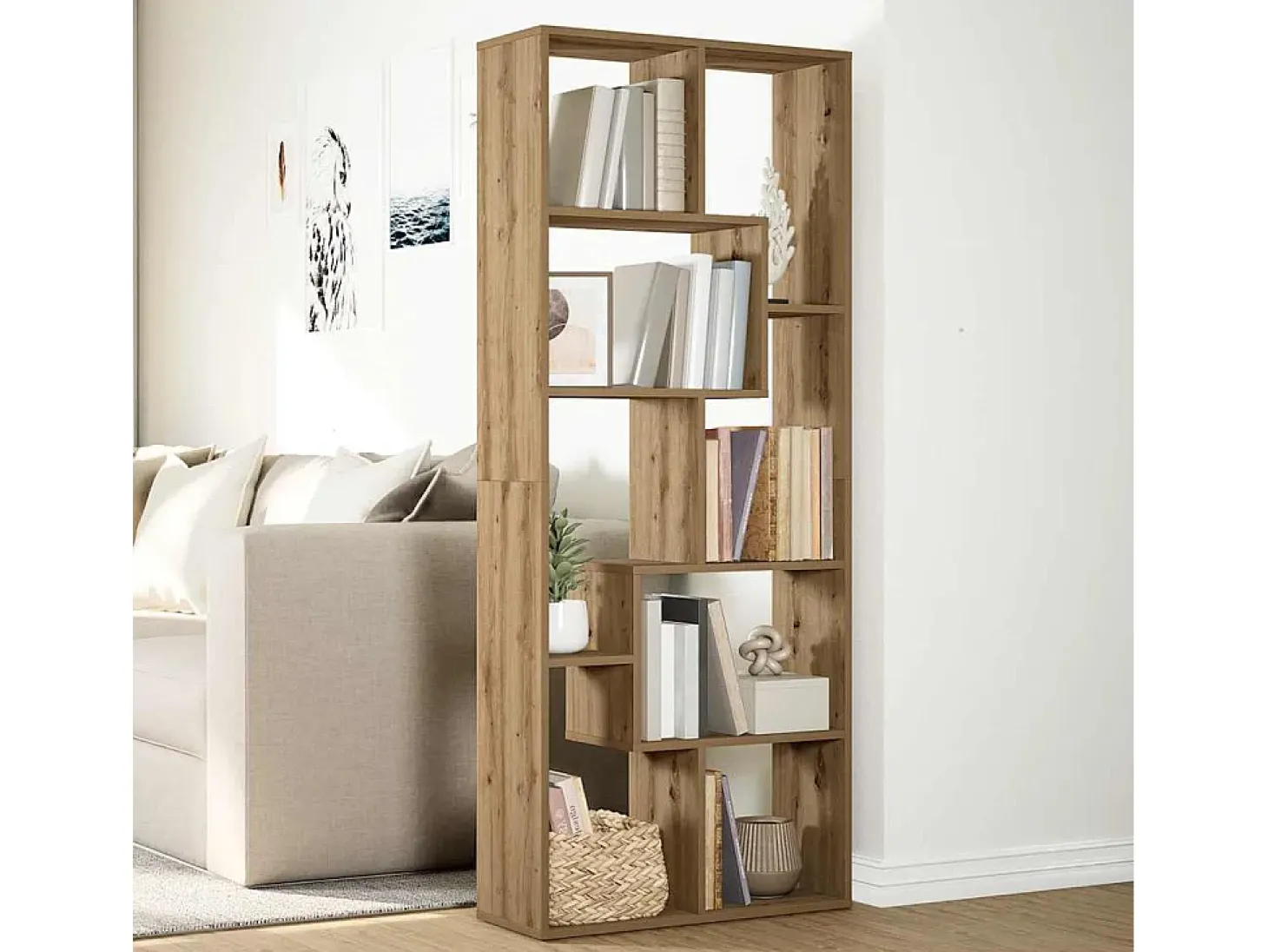 Librería divisora madera ingeniería roble artisan 67x25x161,5cm