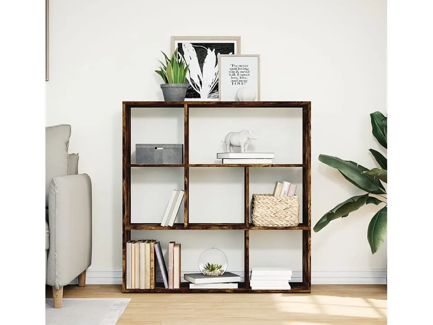 Librería divisora madera roble ahumado 102x29x103,5 cm