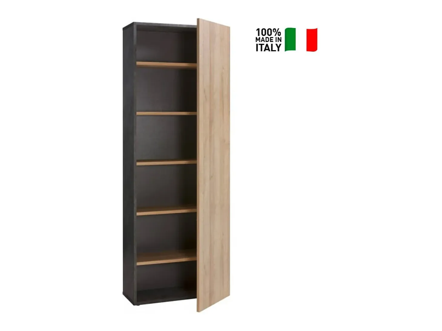 Librería Estantería Alta 6 Estantes Gris y Roble Natural Para Oficina Y Despacho