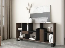 Librería estantería, 174x67x31, Diseño industrial, Roble oscuro y Negro