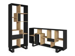 Librería estantería, 174x67x31, Diseño industrial, Negro y roble