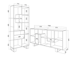 Librería estantería, 174x67x31, Diseño industrial, Blanco y roble