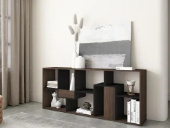 Librería estantería, 162x67x31cm, Con Almacenaje, Roble oscuro y Negro
