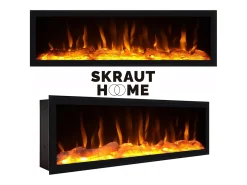 Librería estantería, 110x25x186cm, Salón - Comedor - Oficina, Chimenea eléctrica, Roble y negro